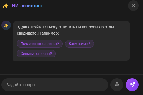 Панель вопросов по кандидату